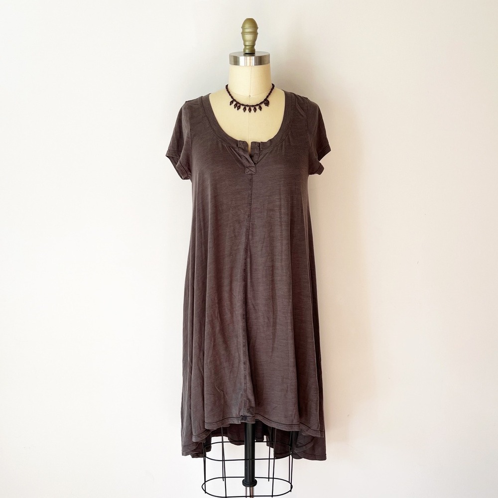 Fresh Laundry T-Shirt Dress Charcoal Gray High-Low Trapeze Slub Knit Small